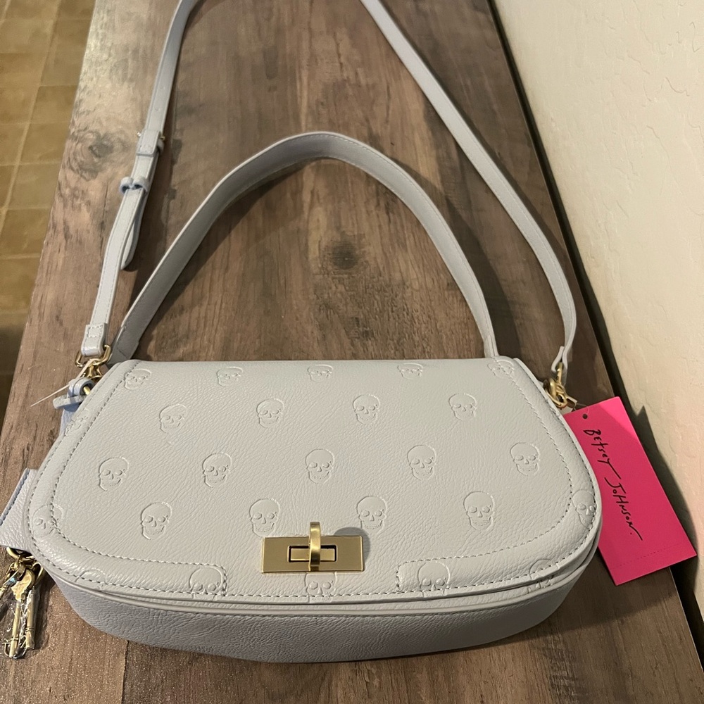 Luv Betsey Johnson Skull Print Light Blue Crossbody Hand Bag   Halloween Purse